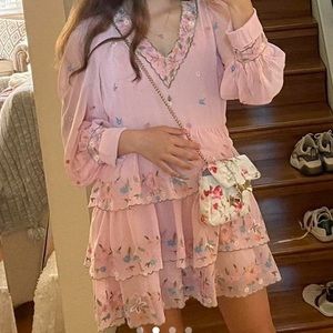 Loveshackfancy Paris embroidered silk dress in pink